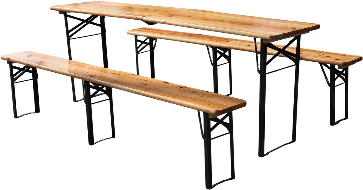 STILVORA Biertafelset 220 Cm - Inklapbare Tafel Met 2 Banken - Voor Tuin, Camping En Feest - Hout En Metaal - Naturel