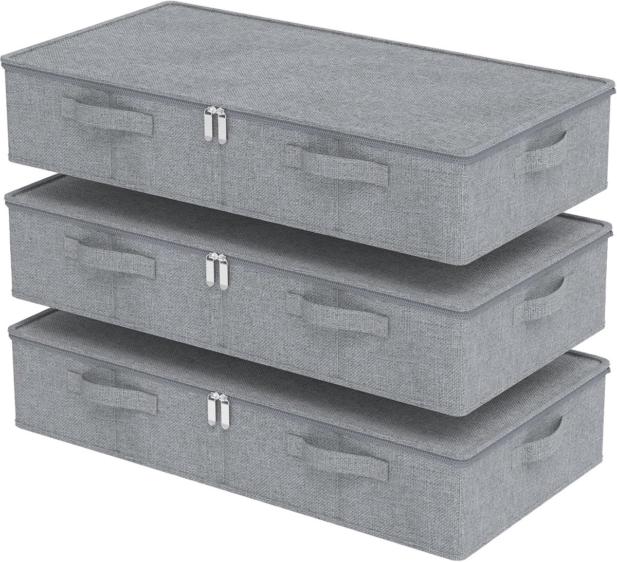 Opbergdozen voor onder bed met deksel, 3 stuks, grijs, 80 x 40 x 15 cm