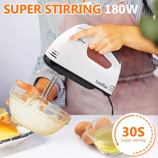 Elektrische Handmixer - Keukenmixer Gardes - Snel Beslag Maken - Turbo Boost Functie - 7 Snelheden - Wit van Merkloos — afbeelding 2