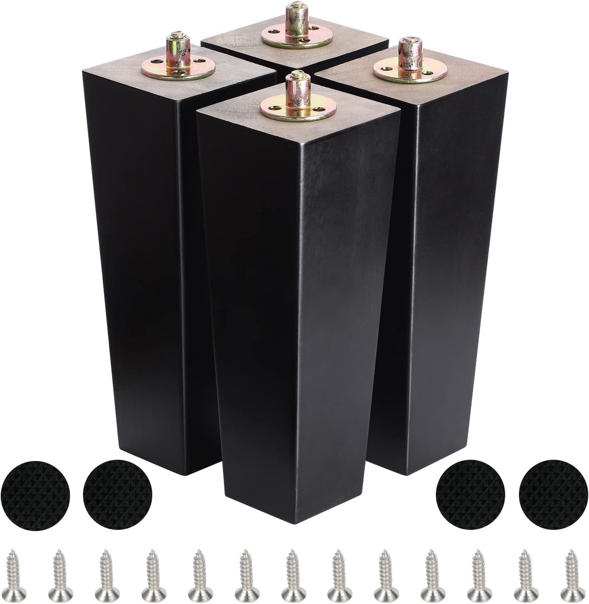 Vierkante houten meubelpoten set van 4 - modern design voor tafel, bureau, bank of stoel - zwart - 25 cm