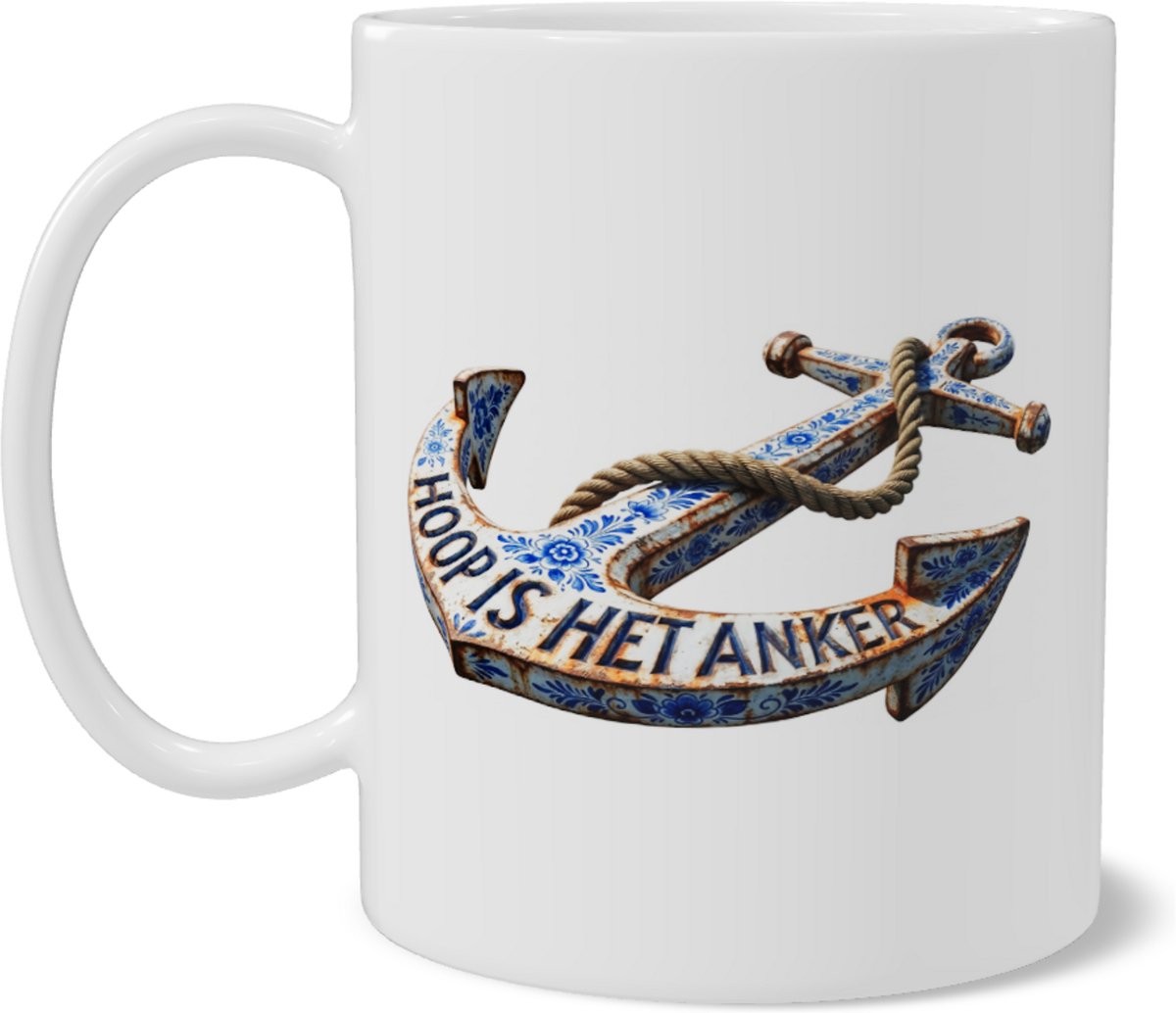 Christelijke mok - Delfts Blauw Anker - Hoop is het Anker - Hebreeën 6:19