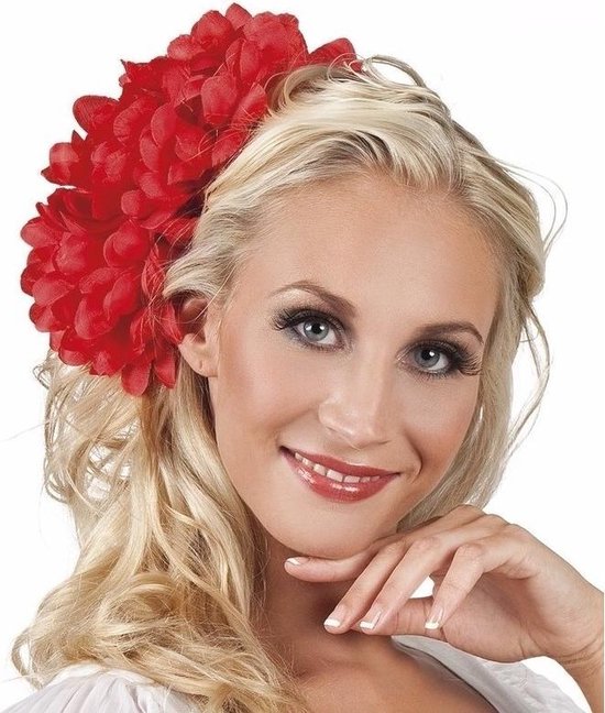 4x Cheveux fleurs Dahlia rouge avec clip 20 cm - Accessoires pour cheveux  de Fête -... | bol.com