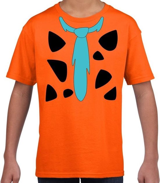 Fred holbewoner carnaval verkleed t-shirt oranje jongens en meisjes - Carnaval kostuum kind 122/128