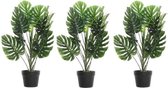 3x Groene Monstera/gatenplant kunstplant 80 cm in zwarte plastic pot - Kamerplant kunstplanten/nepplanten
