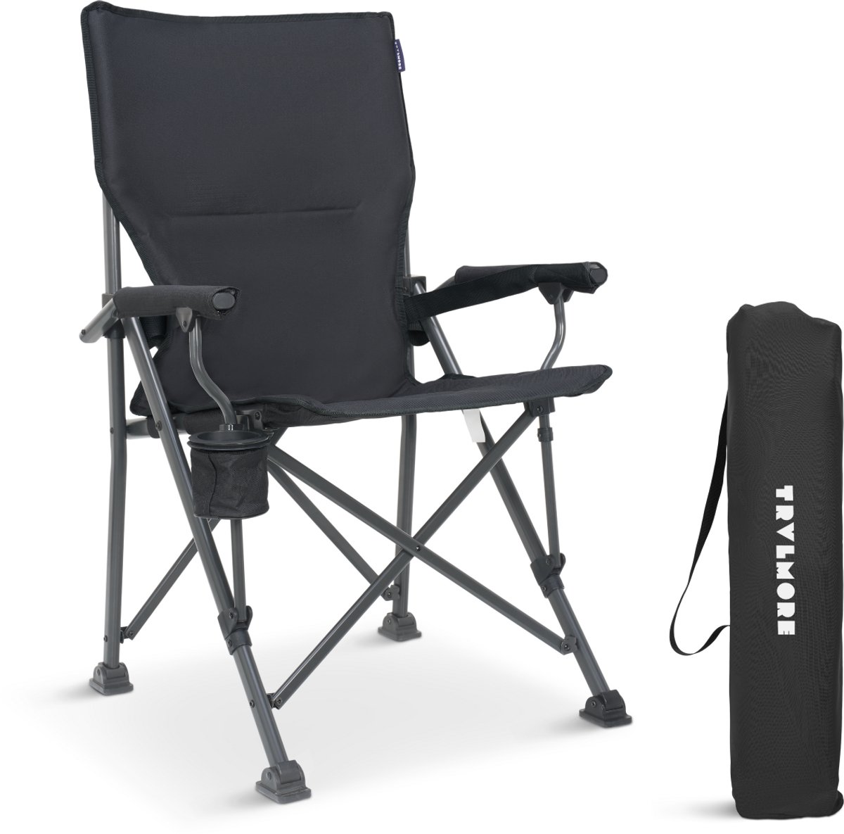 TRVLMORE Campingstoel - Opvouwbaar - 120KG Draagvermogen - Incl. Draagtas - Klapstoel - Visstoel - Kampeerstoel - Vouwstoel - Grijs