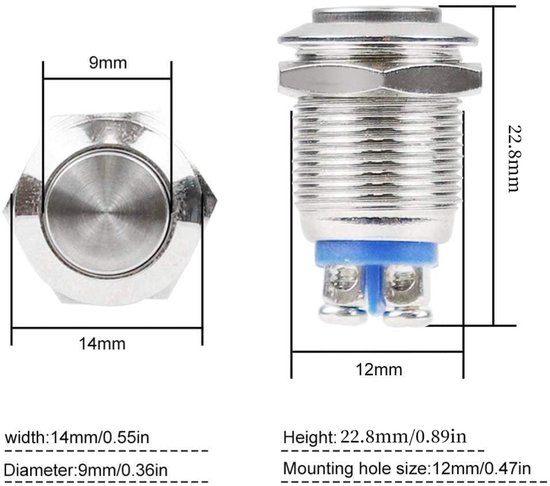 Waterdichte 12mm Momentane Drukknop Schakelaar 12V 2A/36V DC — afbeelding 5