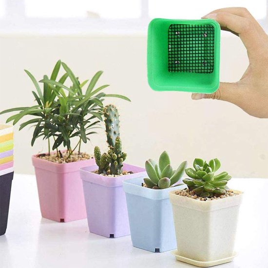 50 stuks-Vierkant bloempotma-Planten Mesh Pads-Bloempotrooster-Bloempot Gaas Pakking- bloempot gat gaasmat-Drainage rooster planten-gaas tuinmat-Plantennet voor buiten pot-Voorkomt Bodem Lekkage-10x10cm van Merkloos	 — afbeelding 4