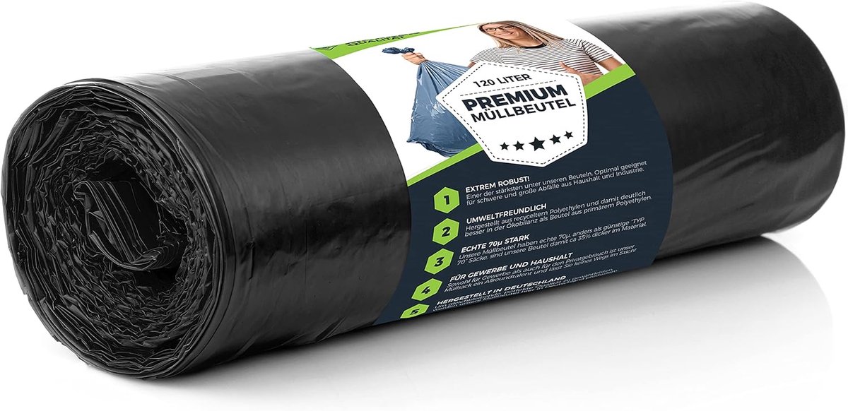 Afvalzakken 120 L Zwart - Extreem Scheur- en Duurzaam - 10 Zakken - 70 µ - 700x1100 mm - LDPE - voor Huishouden en Tuin