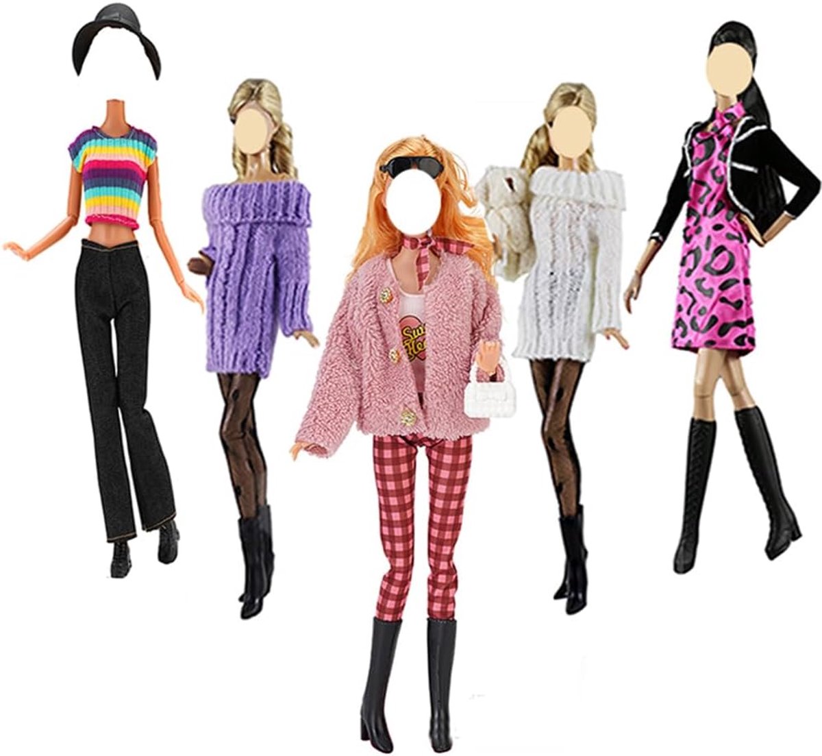 Popaccessoires 29 cm - 5 Mode Outfits met Pluche Jurken, Broek, Schoenen, Tas & Hoed - Herfst Winter Kleding voor Poppen