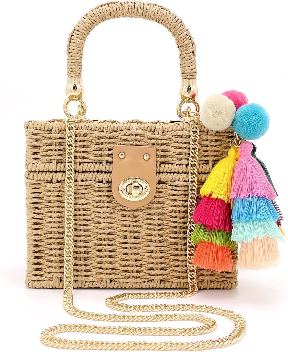 Rotan Tas - Rieten Vierkant - Casual Strand - Handgeweven Ambacht - 20x10x25 cm - Natuurlijk