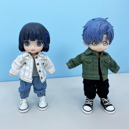 1/12 BJD Pop Outfit - Denim Jas, Vest, Broek, Zak en Schoenen voor 4,3 Inch Poppen - Groen van Merkloos — afbeelding 3