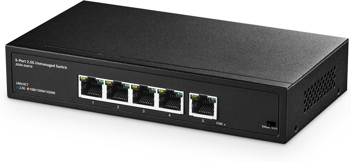 5-poorts 2.5G Ethernet switch met Vlan-ondersteuning | Metaal onbeheerde netwerkswitch