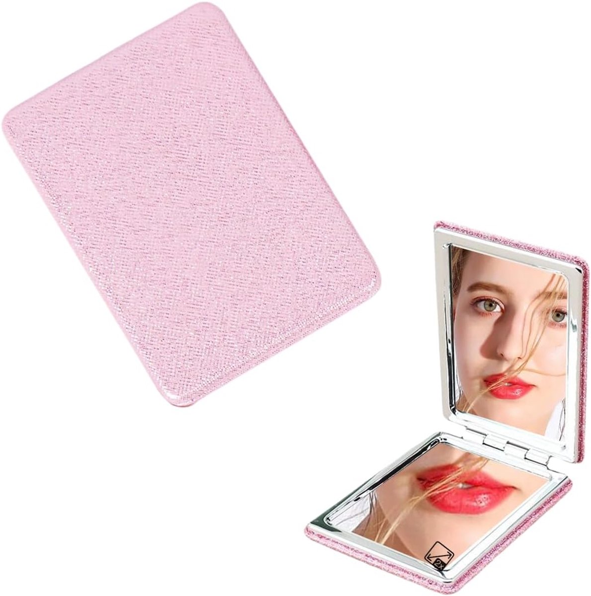 Compacte Vouwspiegel 72mm - Handig voor Reizen en Make-up - Rechthoekig - Roze