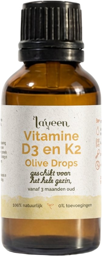 Laveen Olive Drops Vitamine D3 + K2 - Baby & Kind - Druppels - Vegan - 100% natuurlijk