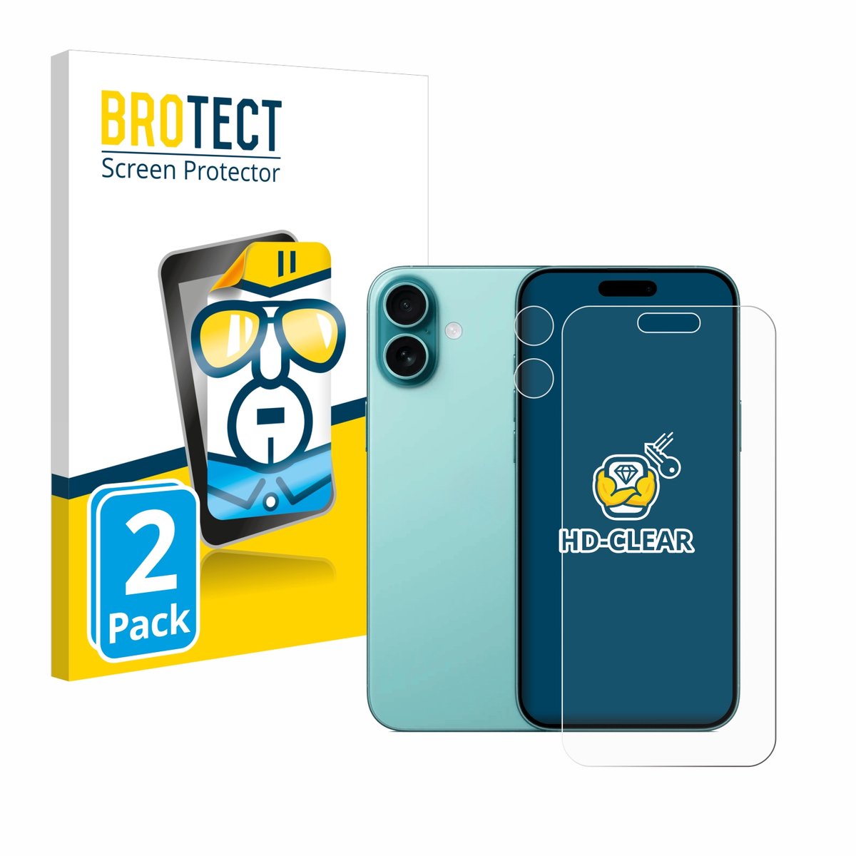 BROTECT - Screenprotector voor Apple iPhone 16 Plus (Voor+Camera) - Folie Beschermfolie transparant 2 Stuks