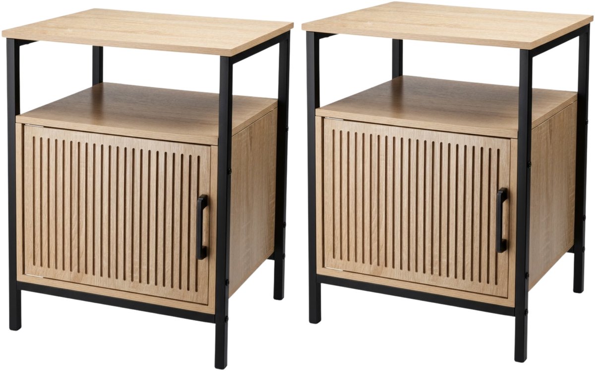 Home & Styling Nachtkastje - 2x - bruin/zwart - metaal/mdf - 43 x 33 x 55 cm - Slaapkamer