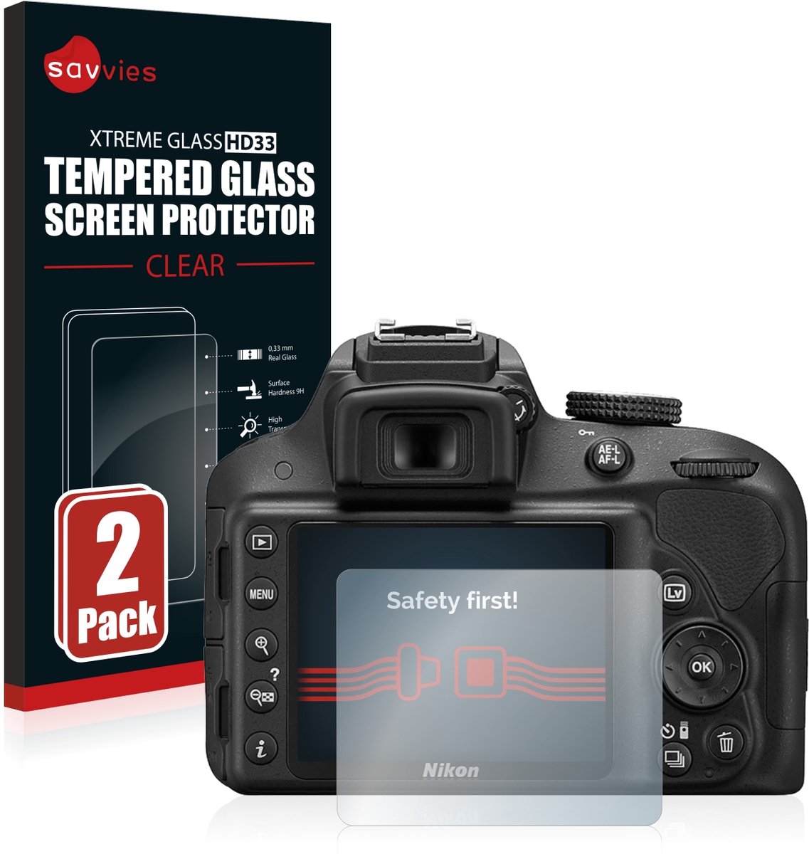 Savvies - Glas Screenprotector voor Nikon D3300 - Gehard Beschermglas 9H 2 Stuks