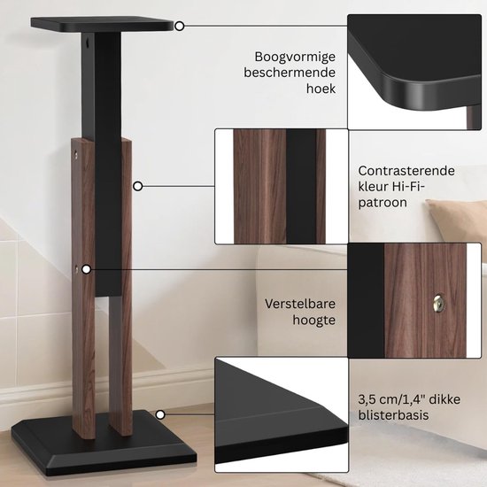 NBAP® Luidspreker Standaard - Speaker Vloerstandaard - Extra Stevig - Zwart en Walnoot van Merkloos — afbeelding 3