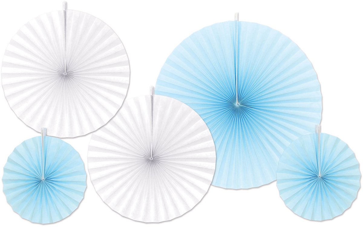 360 DEGREES - 5 blauw-witte papieren rozetten om op te hangen