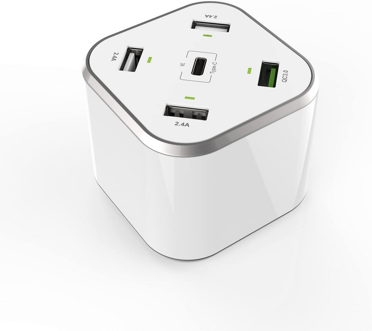 Universele 48W USB Oplader met 5 Poorten (3x USB-A, 1x USB-C, 1x QC3.0) Wit