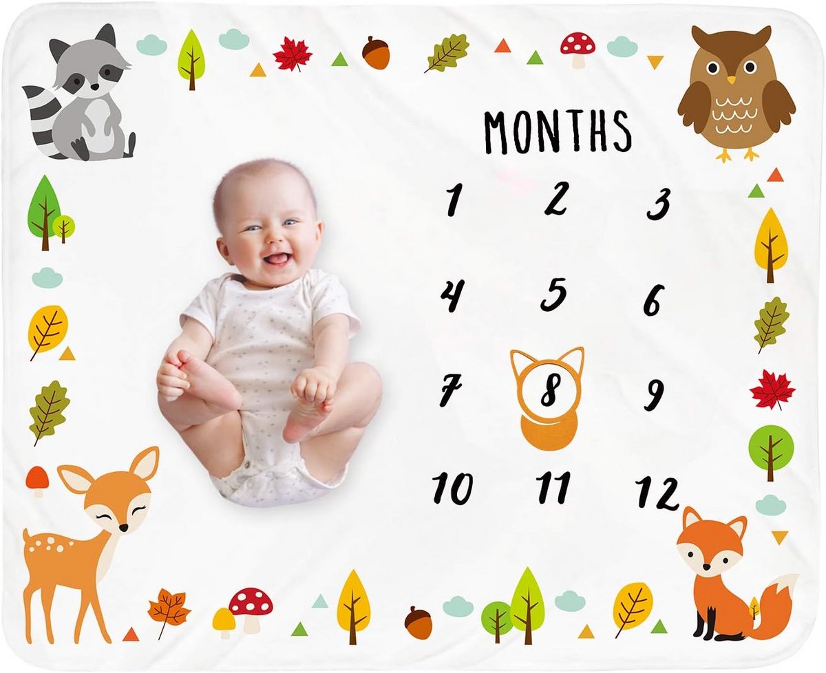 Houten Mijlpaal Deken Unisex voor Baby Jongen of Meisje met Markeerframe