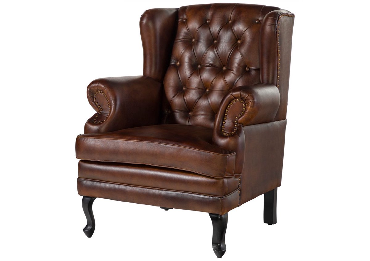 MASSIVMOEBEL24 .DE oorfauteuil CHESTERFIELD #101 bruin echt leer (buffel) 88 x 108 x 80 cm