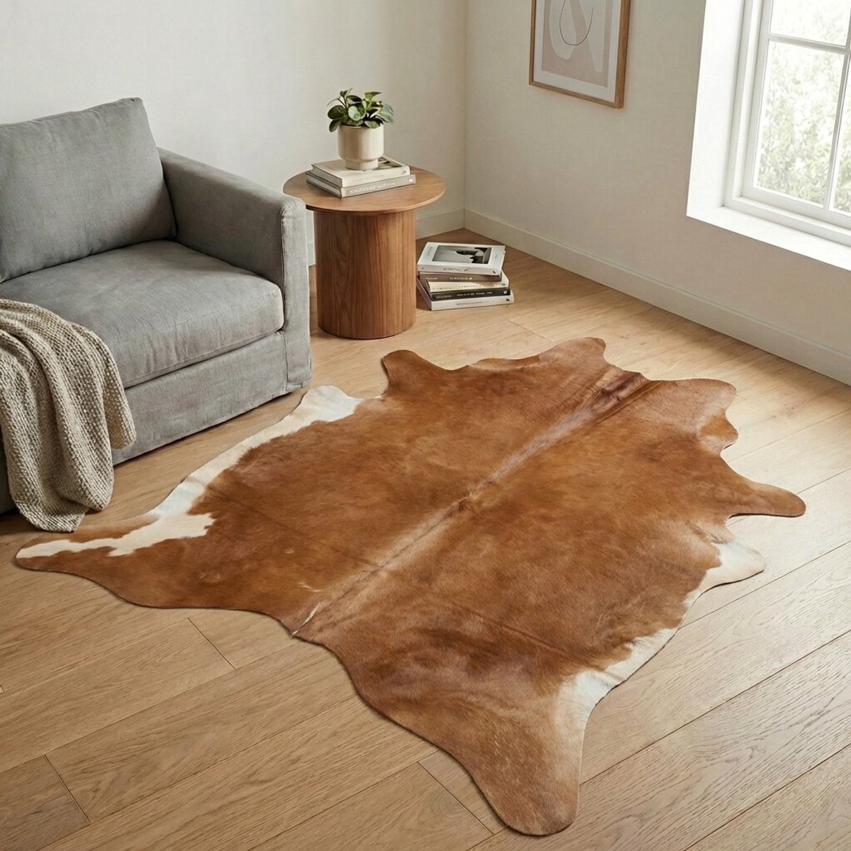 Koeienhuid Vloerkleed - Bruin-wit - 204 x 181 cm - Koeienkleed / Koeienvel / Dierenvel / Dierenhuid / Koehuid Tapijt