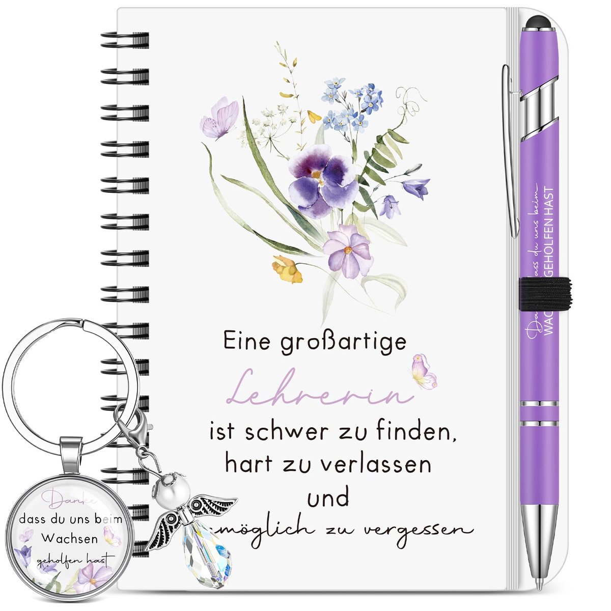 Cadeauset voor Leraren - Inclusief Spiraalblok, Bedankstift en Sleutelhanger - Ideaal voor School en Feestdagen