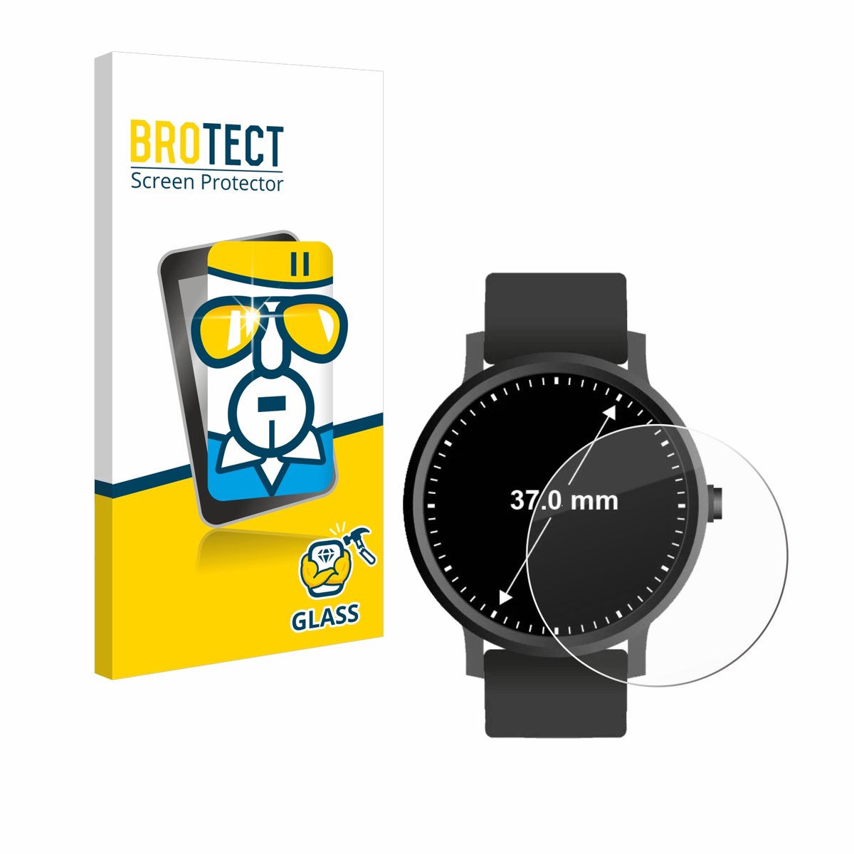BROTECT - Glas Screenprotector voor Horloges (Rond, ø: 37 mm) - Gehard Beschermglas 9H
