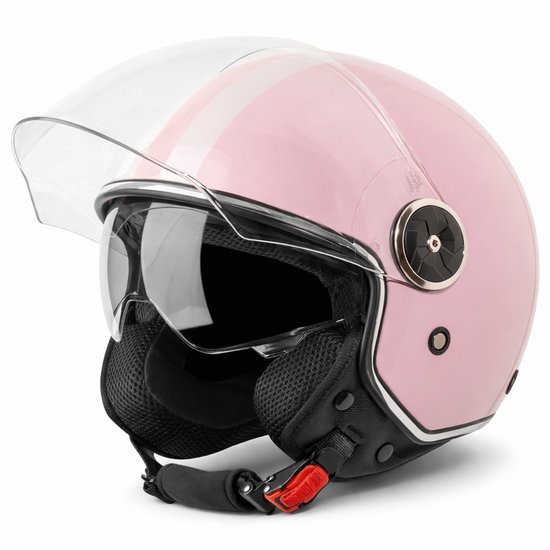 VINZ Arenas Jethelm met Zonnevizier Roze - Scooterhelm / Motorhelm voor Vrouwen / Dames - ECE 22.06 - M