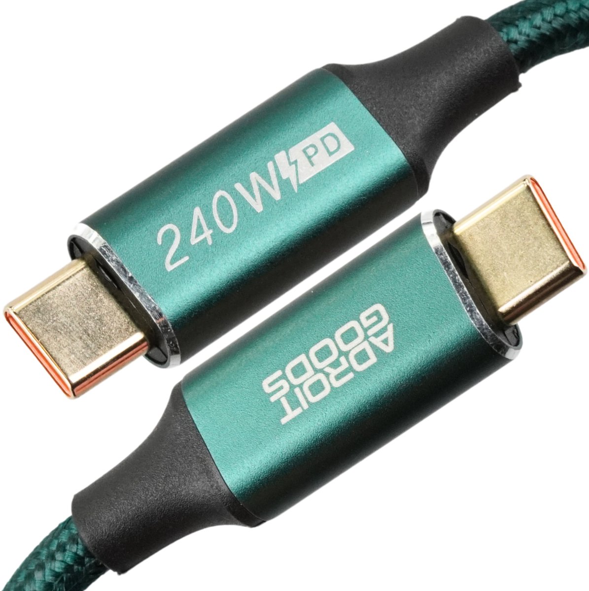 AdroitGoods USB-C naar USB-C PD 3.1 240W Snellaadkabel – 48V/5A EPR – E-Marker Chip – Gevlochten Kabel – 480Mbps Data - Groen - 0,5m