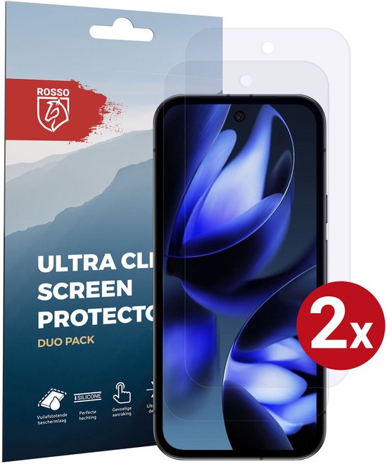 Verpakking met twee "ULTRA CLEAR SCREEN PROTECTOR DUO PACK" folies voor een telefoon.