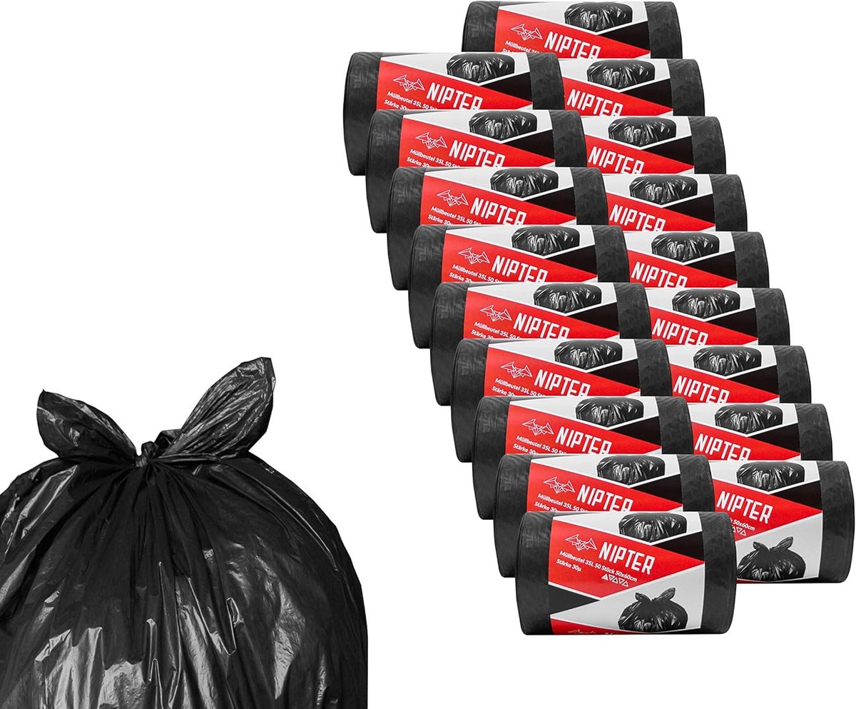 Zwarte LDPE Vuilniszakken - 35 Liter - Zeer Scheurvast - 1000 Stuks (20 Rollen van 50)