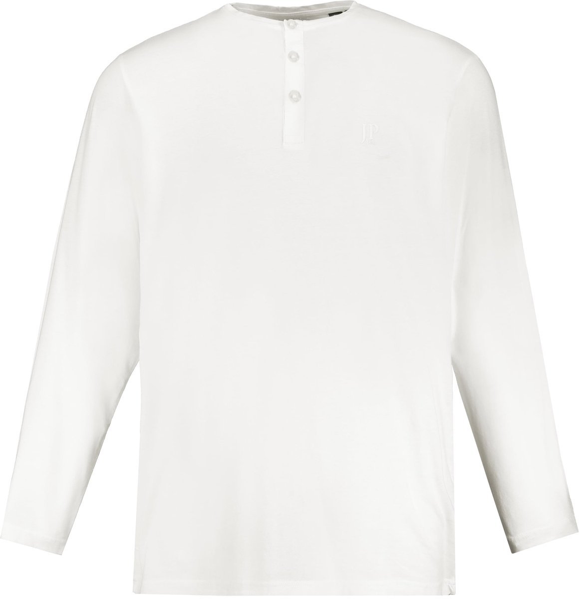 JP 1880 - Heren - Henley basic shirt lange mouwen knoopsluiting - Sneeuwwit - Maat XL