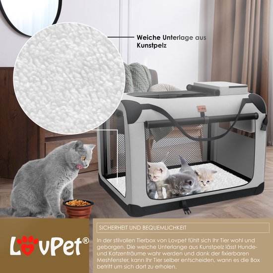 TRESKO® Opvouwbare hondenbox inclusief likmat en spatel, S, 50 x 34 x 34 cm, transportbox voor honden en katten, hondentransportbox voor kleine en