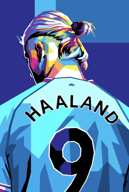 Voetbal Poster - Haaland Poster - Manchester City - Abstract Portret - Erling Haaland - Wanddecoratie - 61x91 - Geschikt om in te lijsten