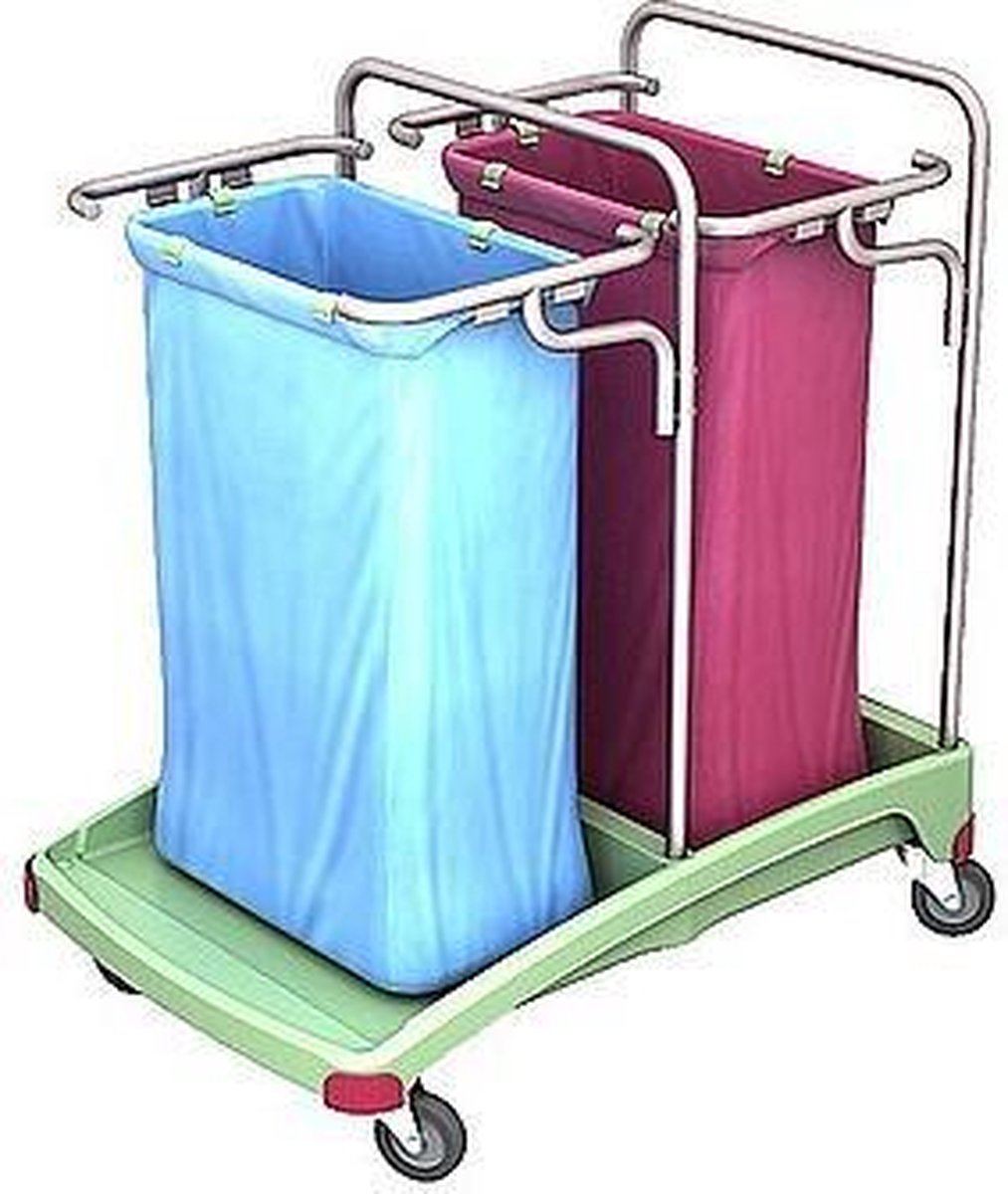 Splast antibacteriële plastic afval trolley 2x 120l - rood, blauw, groen