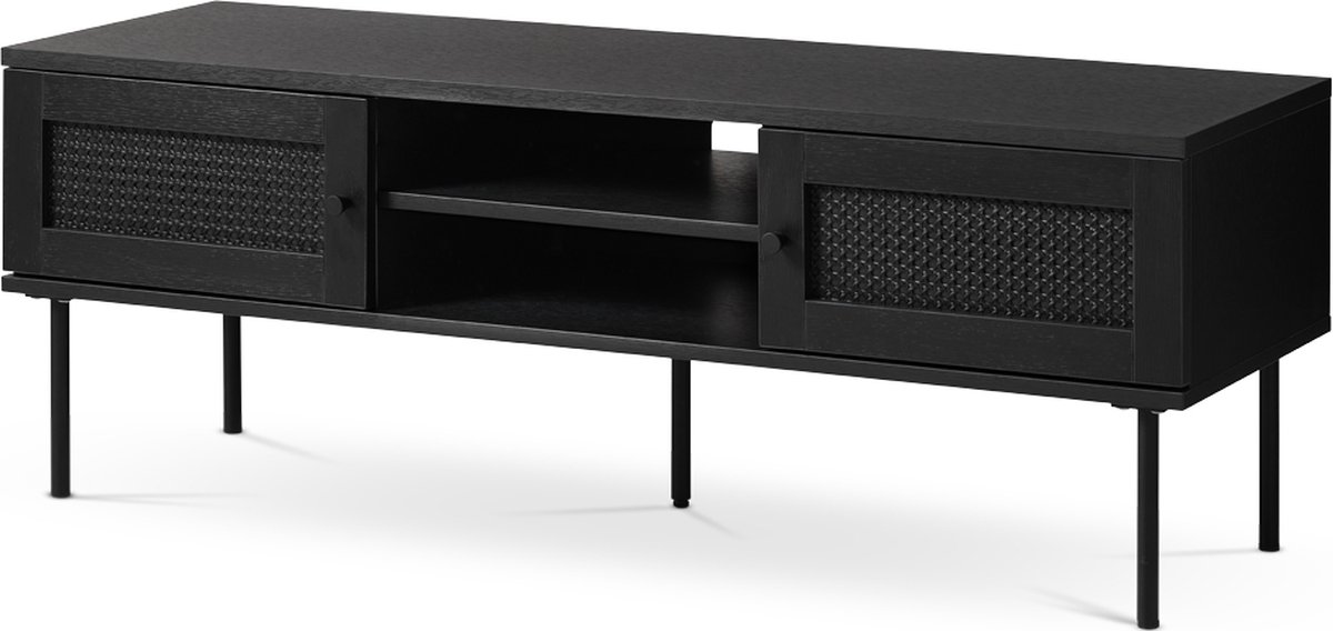 Olivine Jari TV meubel Zwart - Hout - Industrieel - Laag - Op Poten - TV kast - met 2 Deurtjes en 2 Vakken - 120 x 40 x 43 cm