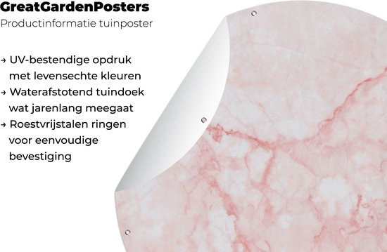 Tuincirkel Marmer - Wit - Roze - Chic - 90x90 cm - Ronde Tuinposter - Buiten