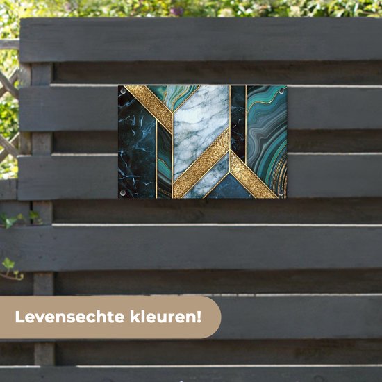 Tuinposter 60x40 cm - Tuindecoratie Marmer - Mozaïek - Goud - Poster voor in de tuin - Buiten decoratie - Schutting tuinschilderij - Tuindoek muurdecoratie - Wanddecoratie balkondoek