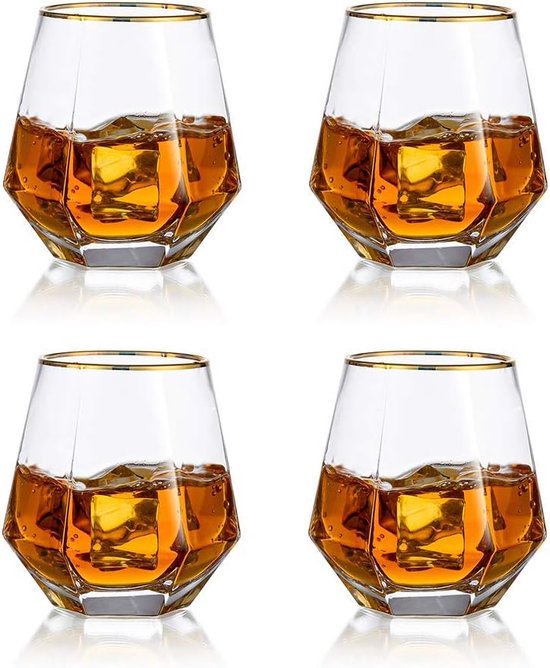 Whiskyglazen, 6 stuks, kristallen whiskyglazen, set van 6, 30 cl/300 ml, zware Old Fashioned whiskyglazen voor Scotch, Bourbon en ouderwetse cocktails, whisky-cadeau voor mannen, vaderdagcadeauset