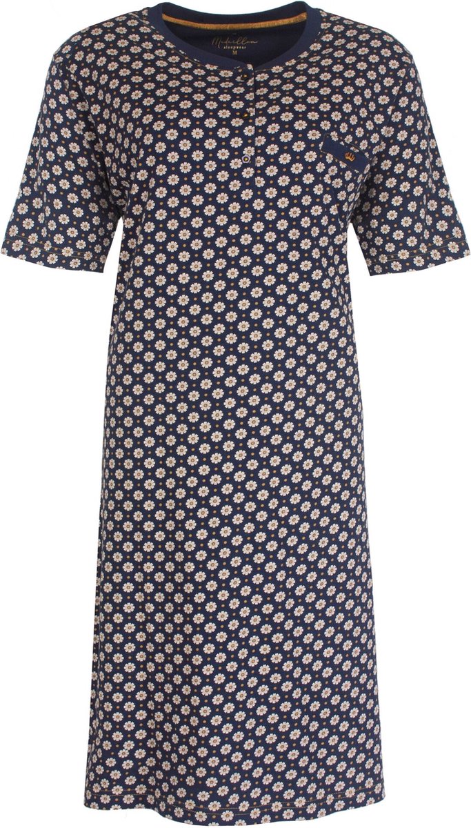 Medaillon Dames Nachthemd - 100% Gekamde Katoen - Blauw