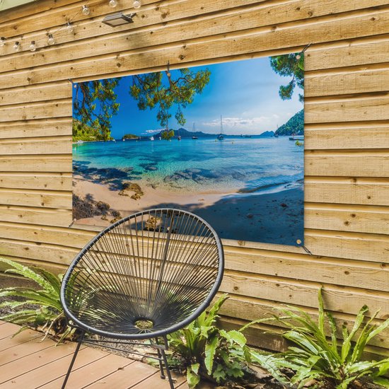 Décoration de jardin plage - Été - Mer - 120x80 cm - Jardin - Décoration clôture - Affiche jardin - Toile clôture - Affiche extérieur - Décoration jardin - Décoration balcon - Peinture jardin
