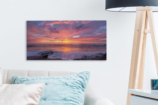 Toile Peinture Plage - Mer - Coucher de Soleil - 40x20 cm - Décoration murale