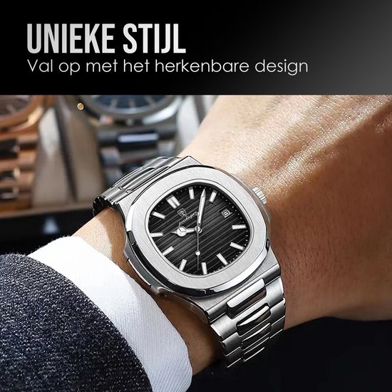 Horloge voor heren Mannen horloge - Heren horloge - Horloge heren - Waterdicht - Zilver - 43 mm - Incl. Opbergdoos & Verkleiner - Poedagar