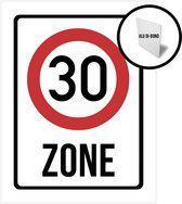 Pictogram/ bord alu di-bond | "Zone 30 km/u" | 27 x 36 cm | + Tesa Powerstrips | Dikte: 3 mm | Traag rijden | Stapvoets verkeer | Snelheidslimiet | 30 kilometer per uur | Woonerf | Spelende kinderen | Gevaar | 1 stuk