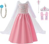 Prinsessenjurk meisje - verkleedkleding - Het Betere Merk - Roze jurk - Prinsessen verkleedkleding - maat 92/98 (100) - verkleedkleren - kleed - verkleedkleding meisje - kroon - tiara - toverstaf - vlecht - handschoenen