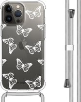 iMoshion Hoesje Geschikt voor iPhone 13 Pro Max Hoesje Met Koord - iMoshion Design Hoesje met Koord - Transparant / Butterfly