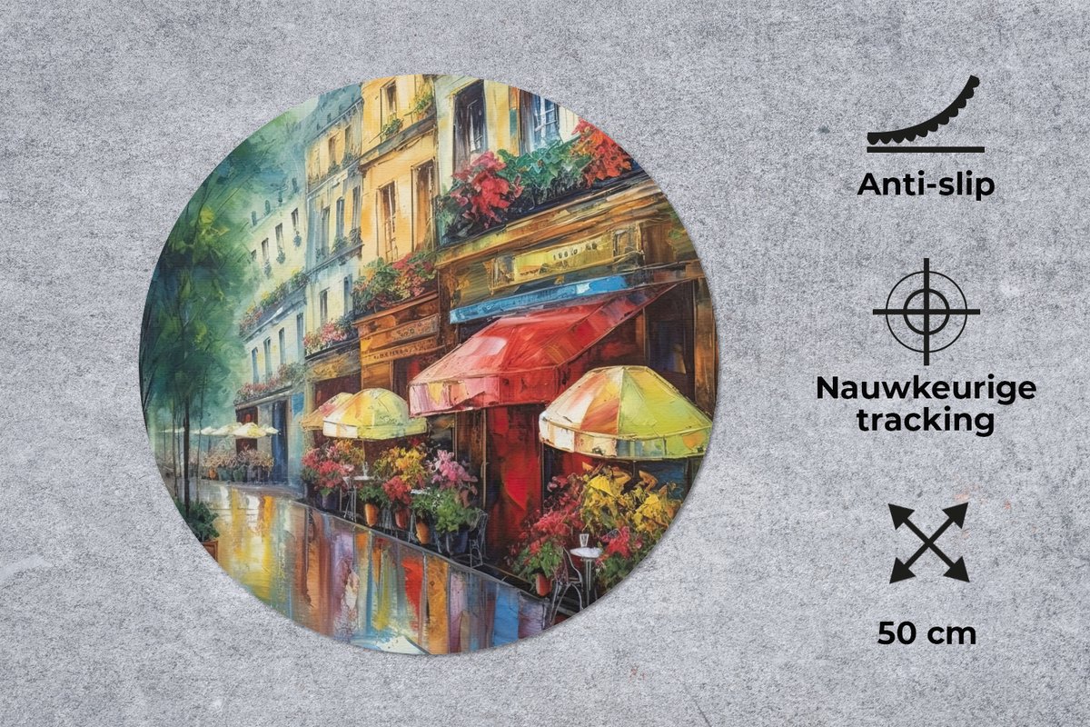 Muismat rond 50x50 cm - Mousepad Straat - Olieverf - Kleurrijk - Stad - Ronde muismatten