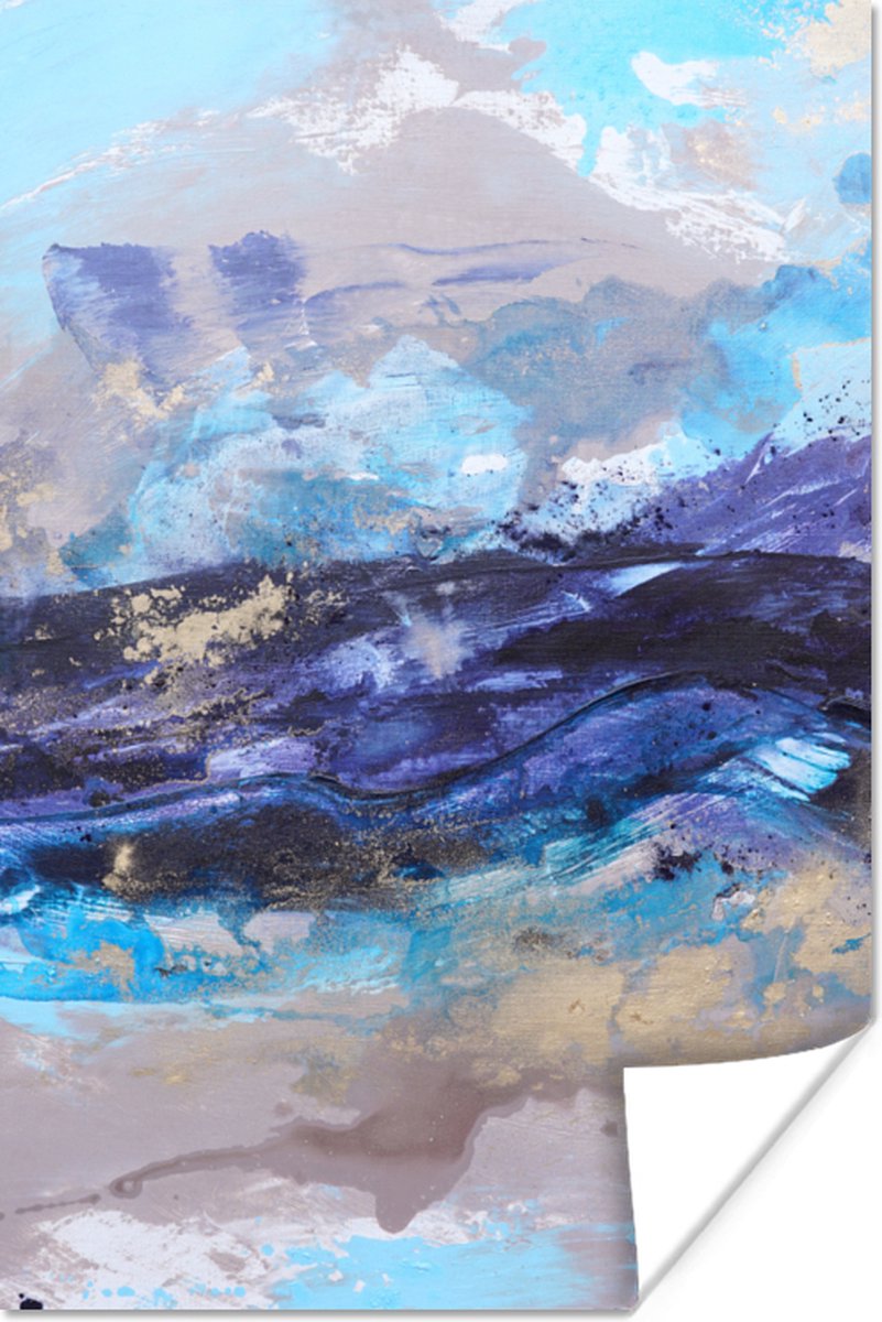 Poster Abstract - Grijs - Blauw - Verf - 40x60 cm